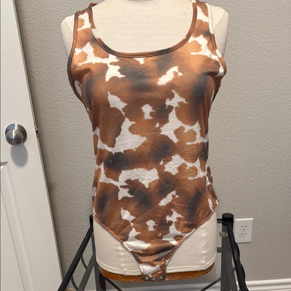 New I&B Brown Camo Women's Tank Top Bodysuit Size L